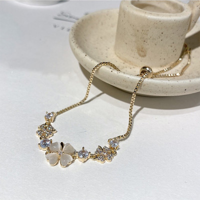 Uued luksuslikud lilledega tsirkoonist pingutusnööriga käevõrud naistele läikivast liblikast kivist reguleeritavad käevõrud peen ehe kingitus