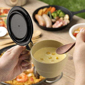 Силиконова сгъваема чаша Купа за супа за пикник на открито с капак Малка преносима чаша за пиене за къмпинг на открито, туризъм, пътуване и пикник