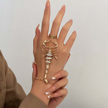 Vintage Punk Scorpion Tassel Δαχτυλίδι Βραχιόλια για Γυναικεία Ανδρικά Γοτθικά Κρυστάλλινα Δαχτυλίδι Connected Finger Charm Βραχιόλια Κοσμήματα