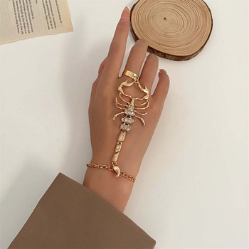 Vintage Punk Scorpion Tassel Δαχτυλίδι Βραχιόλια για Γυναικεία Ανδρικά Γοτθικά Κρυστάλλινα Δαχτυλίδι Connected Finger Charm Βραχιόλια Κοσμήματα