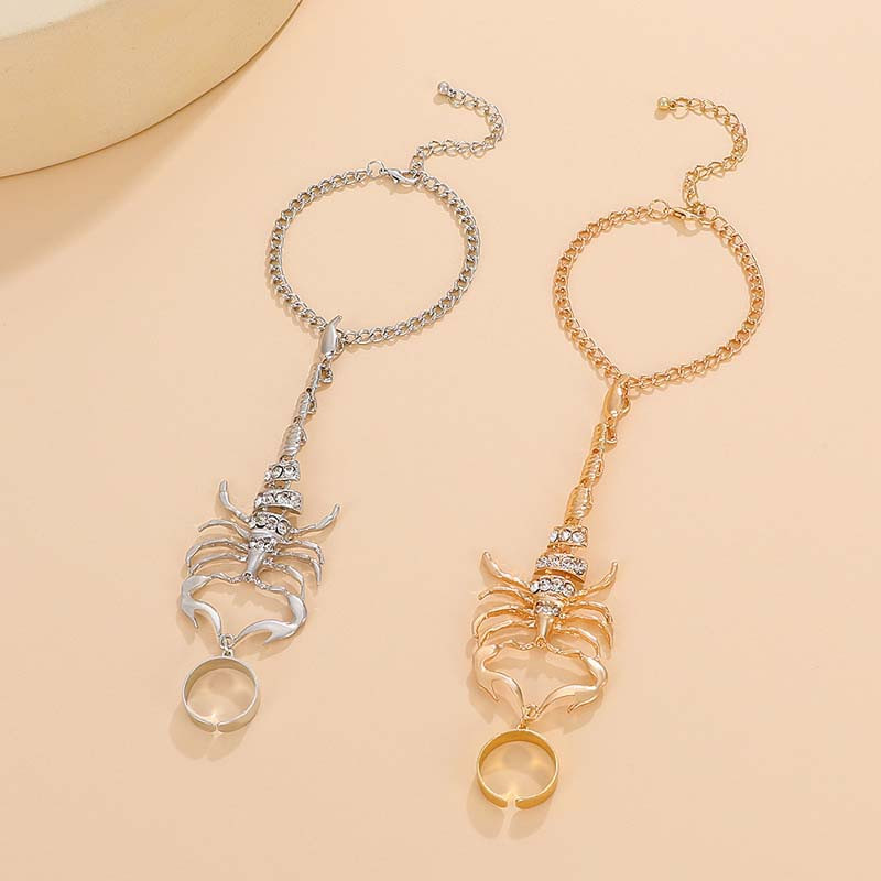 Vintage punk škorpion lančić prsten narukvice setovi za žene muškarce gotički kristalni prsten povezani prst narukvice s privjescima nakit