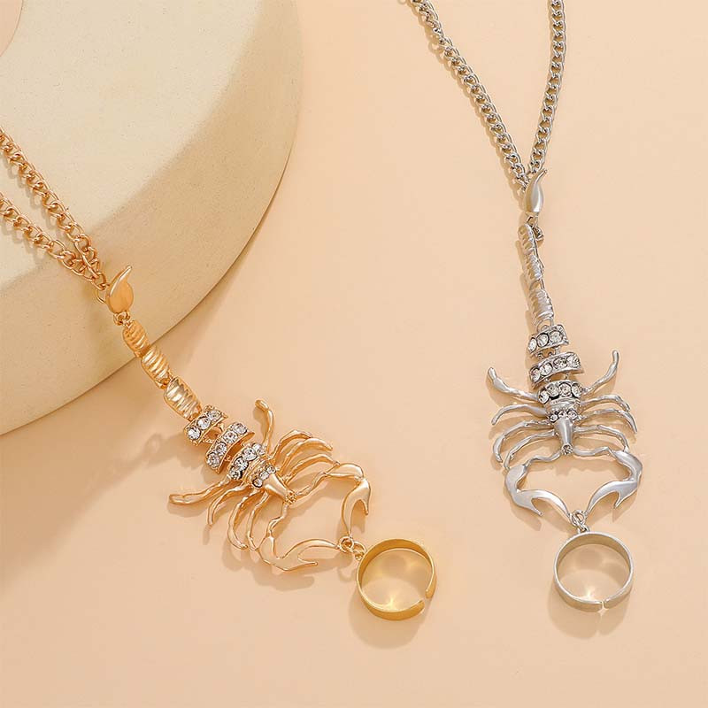 Vintage punk škorpion lančić prsten narukvice setovi za žene muškarce gotički kristalni prsten povezani prst narukvice s privjescima nakit