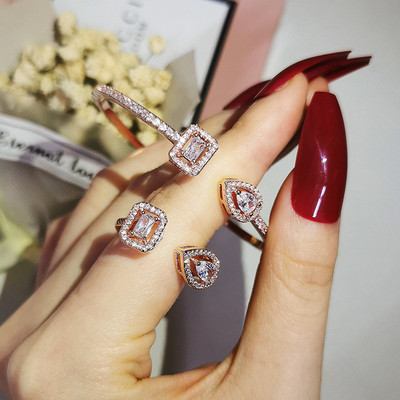 Πολυτελή μάρκα γεμάτα από Rhinestone Zircon ανοιγόμενα βραχιόλια για γυναίκες 2023 Νέο μοντέρνο γυαλιστερό σετ κοσμημάτων με βραχιόλια με δαχτυλίδι υψηλής ποιότητας