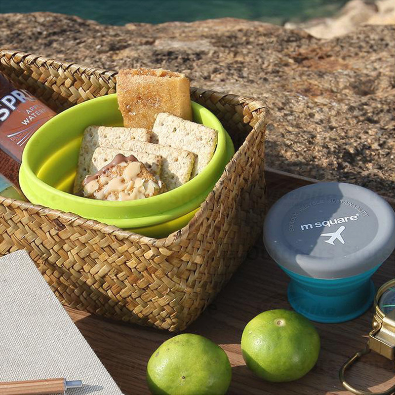 Kempinga galda piederumi Silikona saliekamās bļodas kauss 40 ℃-230 ℃ Augstas temperatūras izturības pārnēsājams bļodas trauks āra piknika ceļojumiem 7 krāsu