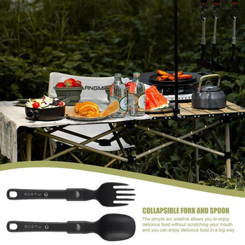 Комбиниран комплект сгъваеми дълги съдове за готвене и лъжица Spork Вилица Прибори за хранене Прибори за хранене Раница за лагер за пикник
