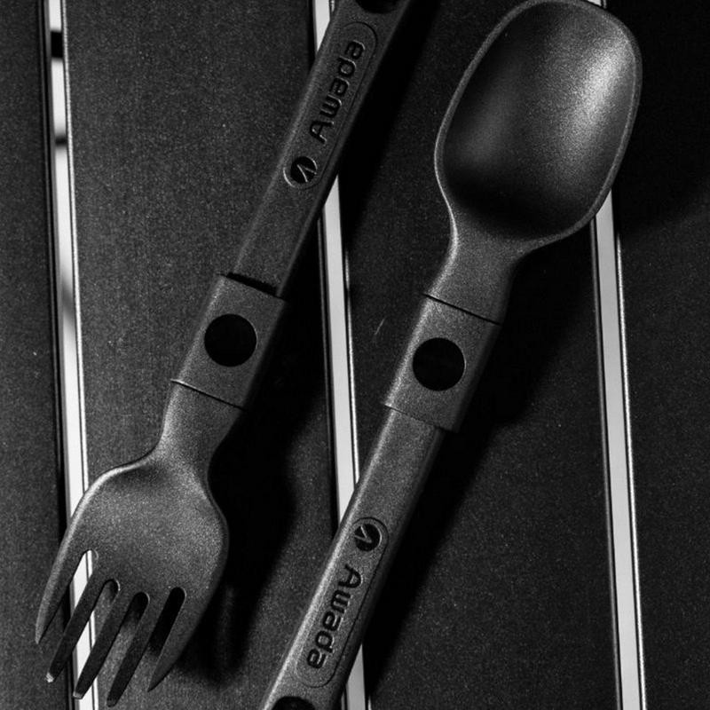 Saliekami salokāmi garie virtuves trauki salokāmi un karotes piederumu komplekti Combo Spork Fork Galda piederumi Galda piederumi Piknika nometnes mugursoma