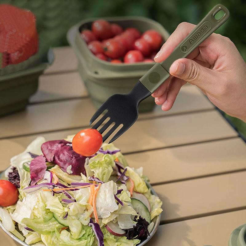 Saliekami salokāmi garie virtuves trauki salokāmi un karotes piederumu komplekti Combo Spork Fork Galda piederumi Galda piederumi Piknika nometnes mugursoma