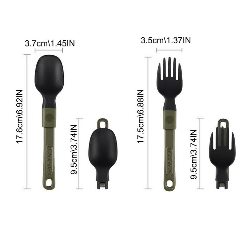 Saliekami salokāmi garie virtuves trauki salokāmi un karotes piederumu komplekti Combo Spork Fork Galda piederumi Galda piederumi Piknika nometnes mugursoma