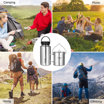 TOMSHOO Outdoor Camping Bottle Cup Set 1050ml από ανοξείδωτο ατσάλι στεγανό μπουκάλι νερού και 750ml νερό για κούπα καφέ Κρεμαστό δοχείο