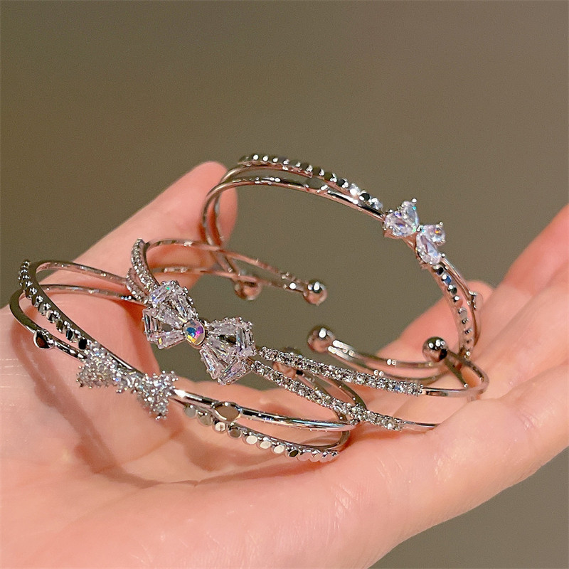 Naujos mados prabangus saldus lankelis cirkonio sidabro spalvos vario atviros apyrankės moterims, blizgios, pilnas kalnų krištolo papuošalų vakarėlio dovana