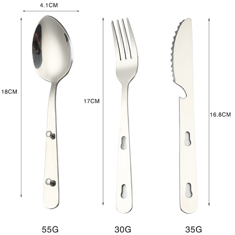 4 az 1-ben kemping evőeszköz túra evőeszköz készlet rozsdamentes acél evőeszköz kanál villa kés sörnyitó kombinált készlet hátizsákos utazáshoz