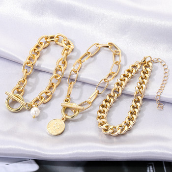 Βραχιόλια KISSWIFE Golden Cuban Link Chain βραχιόλια στο χέρι Κρεμαστό βραχιόλι με κέρματα με υπερβολική χοντρή αλυσίδα για γυναίκες Μόδα κοσμήματα