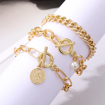 KISSWIFE Златни кубински верижни гривни на ръката Преувеличена дебела верига Монета Гривна с висулка за жени Модни бижута