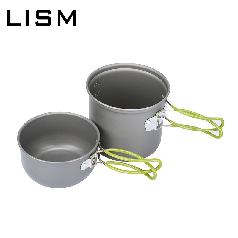 Set lonaca i tava za kampiranje na otvorenom, prijenosni, lagani, neprijanjajući pribor, set posuđa za kuhanje sa sklopivom ručkom od 2 komada