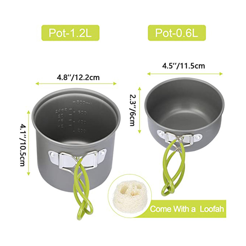 Set lonaca i tava za kampiranje na otvorenom, prijenosni, lagani, neprijanjajući pribor, set posuđa za kuhanje sa sklopivom ručkom od 2 komada