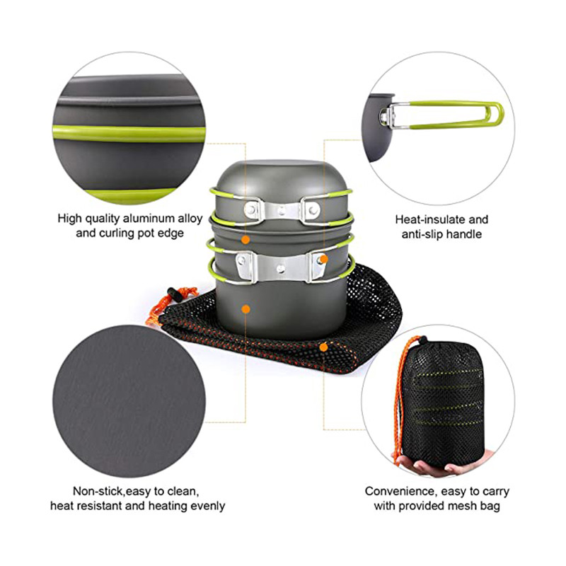Set lonaca i tava za kampiranje na otvorenom, prijenosni, lagani, neprijanjajući pribor, set posuđa za kuhanje sa sklopivom ručkom od 2 komada