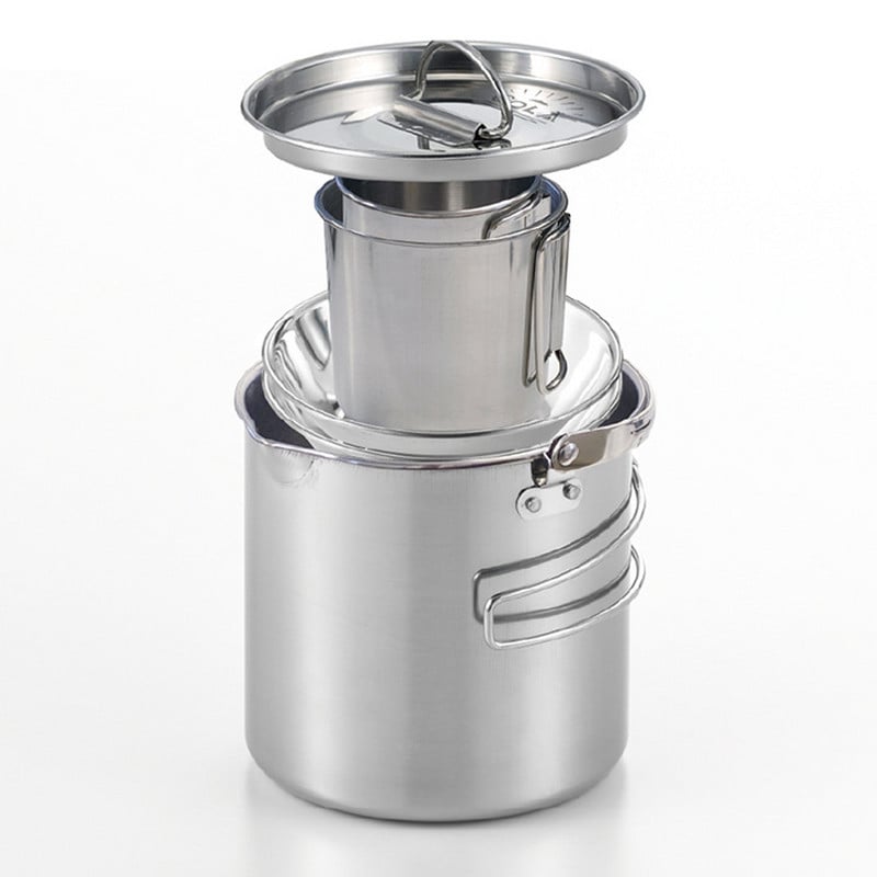 5db kemping edénykészlet kültéri hordozható piknik edénykészlet rozsdamentes acél vízforraló tál csésze étkészlet főzőtartozék
