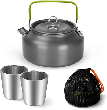 1.2L чайник за туризъм Ултралек алуминиев Чайник за вода за къмпинг Пикник Кана за чай Кана за кафе Съдове за готвене с чаши от неръждаема стомана