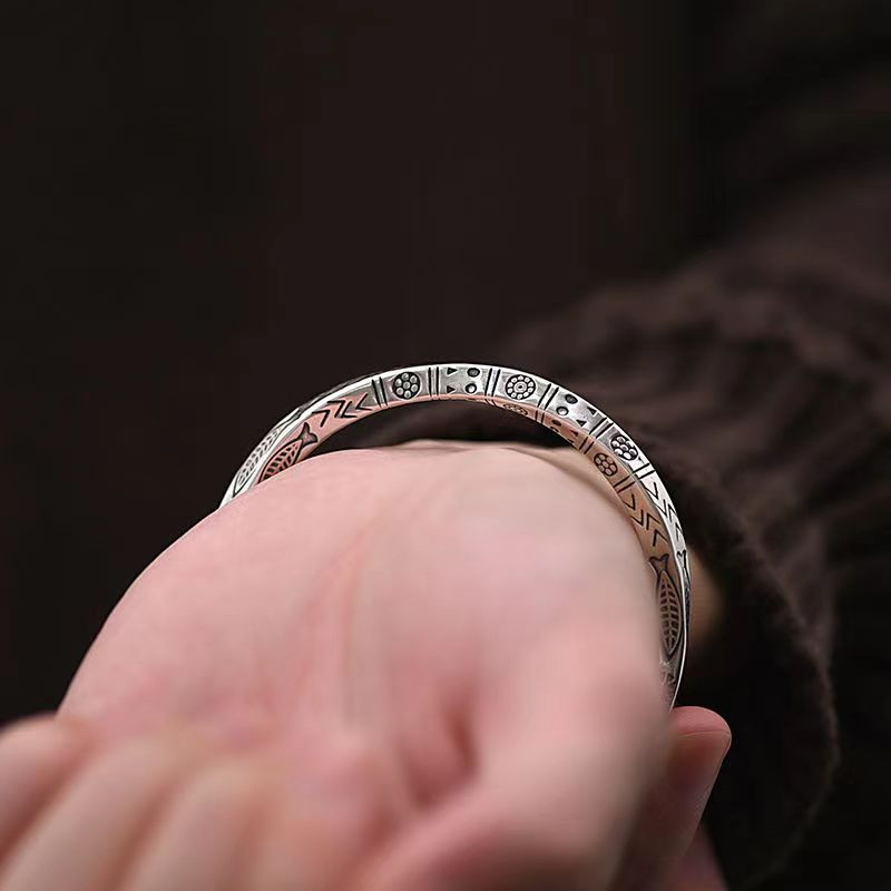 Винтидж сребърна гривна с рибен ръкав, дамска и мъжка малка ръчна усукваща се лента за ръка Мъжки ежедневни модни бохо бижута