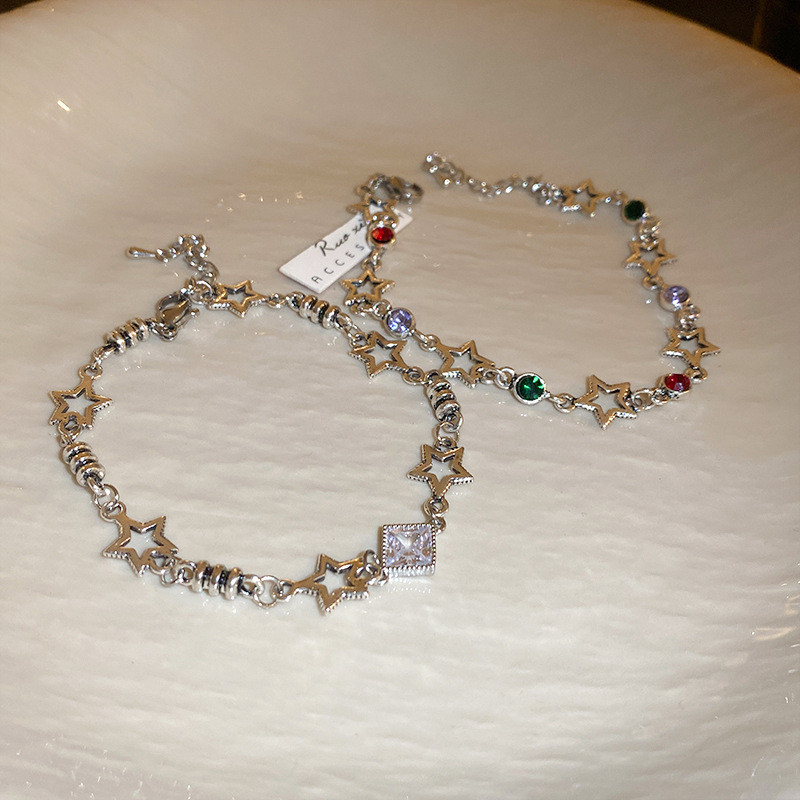 Harajuku Trend Színes strasszos csillag Pentagram karkötő nőknek Vintage Cool Esztétika Y2k Ékszerek Hip Hop Kiegészítők Új