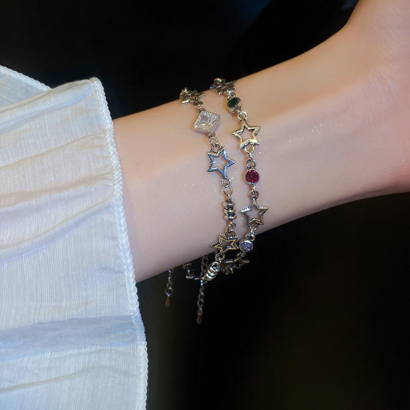 Harajuku Trend Színes strasszos csillag Pentagram karkötő nőknek Vintage Cool Esztétika Y2k Ékszerek Hip Hop Kiegészítők Új