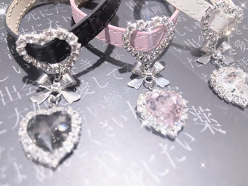 Y2k 90-те Естетични кристали Любовно сърце с лък Кожена гривна за жени Сладък чар Кристална гривна Harajuku Модни бижута Ново