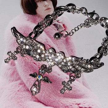 Y2k бижута кристал любов сърце крила кръст стомана тай гривна за жени 2000-те луксозни дизайнерски естетични гривни подарък