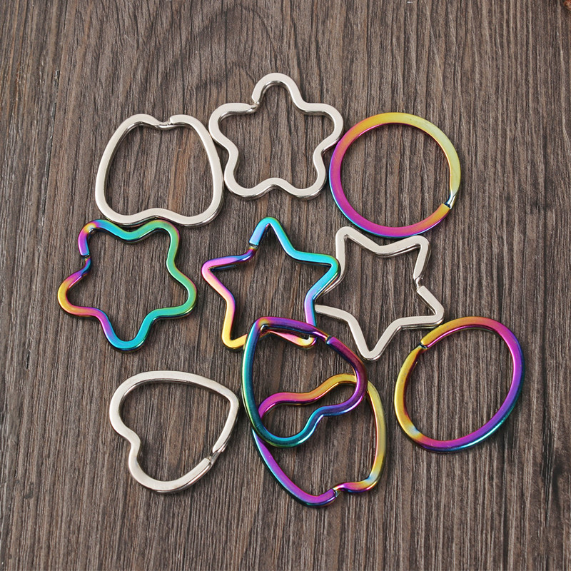 10gab Karabīne Sirds Zvaigzne Varavīksnes Sadalīts Gredzens Metāla atslēgu piekariņš Dāvanu Caurums Atslēgu piekari Atslēgu piekariņi Atslēgu turētājs Plakanas līnijas atslēgu piekariņi Aksesuāri