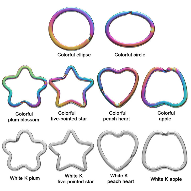 10gab Karabīne Sirds Zvaigzne Varavīksnes Sadalīts Gredzens Metāla atslēgu piekariņš Dāvanu Caurums Atslēgu piekari Atslēgu piekariņi Atslēgu turētājs Plakanas līnijas atslēgu piekariņi Aksesuāri