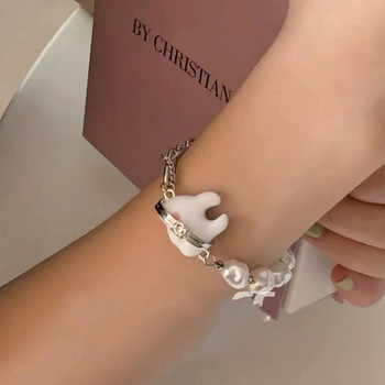 2022 Trend Teeth Rhinestone Irregular Pearl Chain Splicing Bracelet for Women Creative Fun Charm Bracelet Y2K Естетични бижута