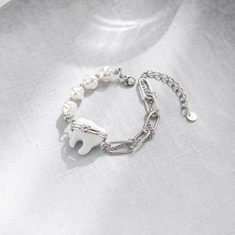 2022 Trend Zobu Rhinestone neregulāras pērļu ķēdes savienojuma rokassprādze sievietēm Creative Fun Charm Rokassprādze Y2K estētiskās rotaslietas