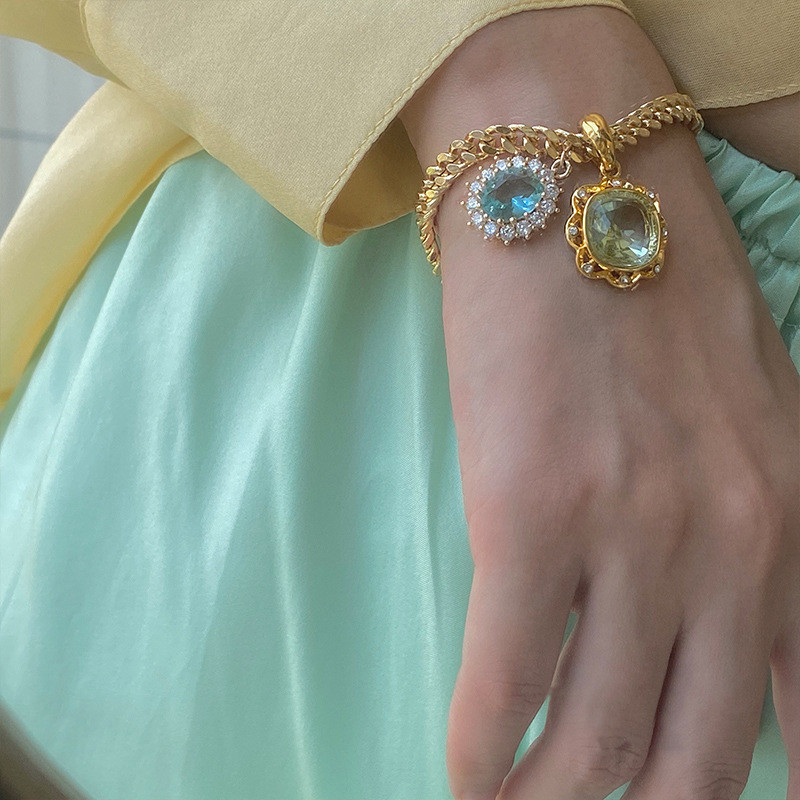 Korėjos žavesio spalvinga krištolinė apyrankė moterims Metalo vintažinė Y2K apyrankės 90-ųjų metų amžiaus merginų Stilius Estetika Draugai Dovanos