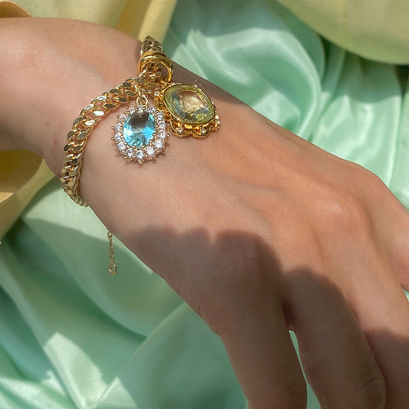 Korėjos žavesio spalvinga krištolinė apyrankė moterims Metalo vintažinė Y2K apyrankės 90-ųjų metų amžiaus merginų Stilius Estetika Draugai Dovanos