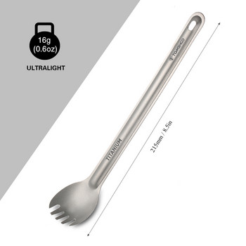 Титаниева дълга дръжка Spork с полирана купа Външен преносим вечеря Spork Прибори за хранене Къмпинг Раница Пикник