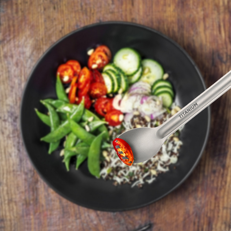 Titán hosszú nyelű Spork csiszolt tállal kültéri hordozható vacsora Spork evőeszközök kemping hátizsákos piknik