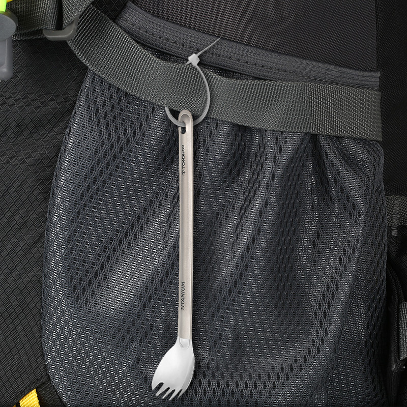 Titán hosszú nyelű Spork csiszolt tállal kültéri hordozható vacsora Spork evőeszközök kemping hátizsákos piknik