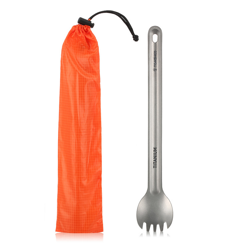 Titán hosszú nyelű Spork csiszolt tállal kültéri hordozható vacsora Spork evőeszközök kemping hátizsákos piknik