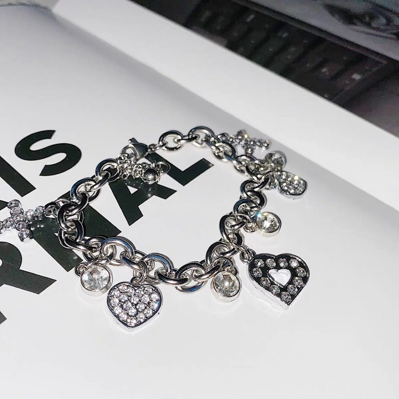 Y2k kiegészítők strasszos szerelem szív kereszt báj karkötők nőknek Egirl 2000-es évek Vintage fémszelet luxus tervező ékszerek