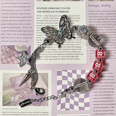 Y2k Butterfly Star Pentagram Rhinestone helmestega käevõru naistele Armas lahe mood võlu käevõru Esteetilise trendi ehete kingitus