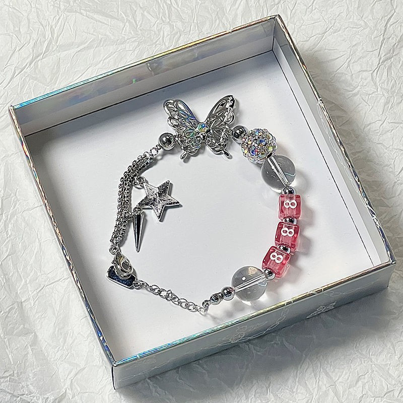 Y2k Butterfly Star Pentagramma Rhinestone pērlīšu rokassprādze sievietēm Sweet Cool Fashion Charm Rokassprādze Estētiskas tendences rotaslietas dāvana