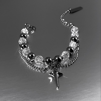 Cross Star Rhinestone Frozen Crack Метални мъниста Гривна за жени Модна готина естетична гривна с чар 2022 Тенденция бижута Подарък