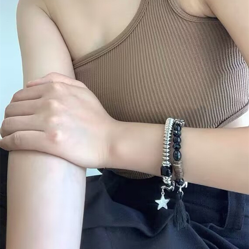 Strassz Csillag Pentagram Bojtgyöngyök Karkötő nőknek 2022 Trend Cool Charm Párok Karkötő Divatos Vintage Y2k Ékszerek Új