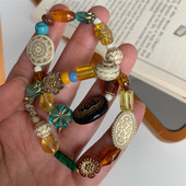 Madinga tamsiai akrilo gėlių apyrankė su karoliukais moterims Madinga Vintage Boho Delicate Stretch Apyrankė Statement Jewelry Estetika