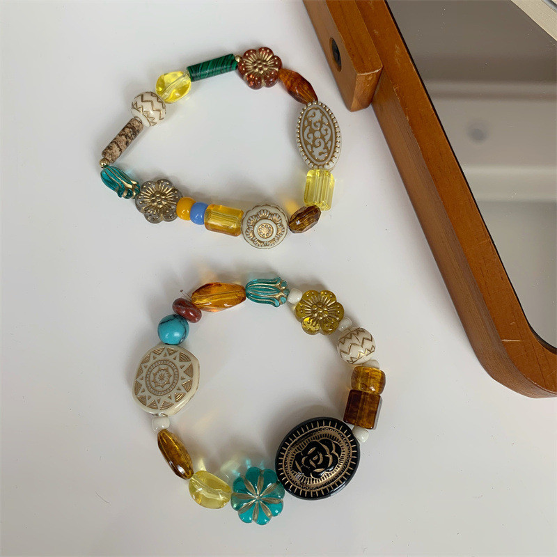 Madinga tamsiai akrilo gėlių apyrankė su karoliukais moterims Madinga Vintage Boho Delicate Stretch Apyrankė Statement Jewelry Estetika