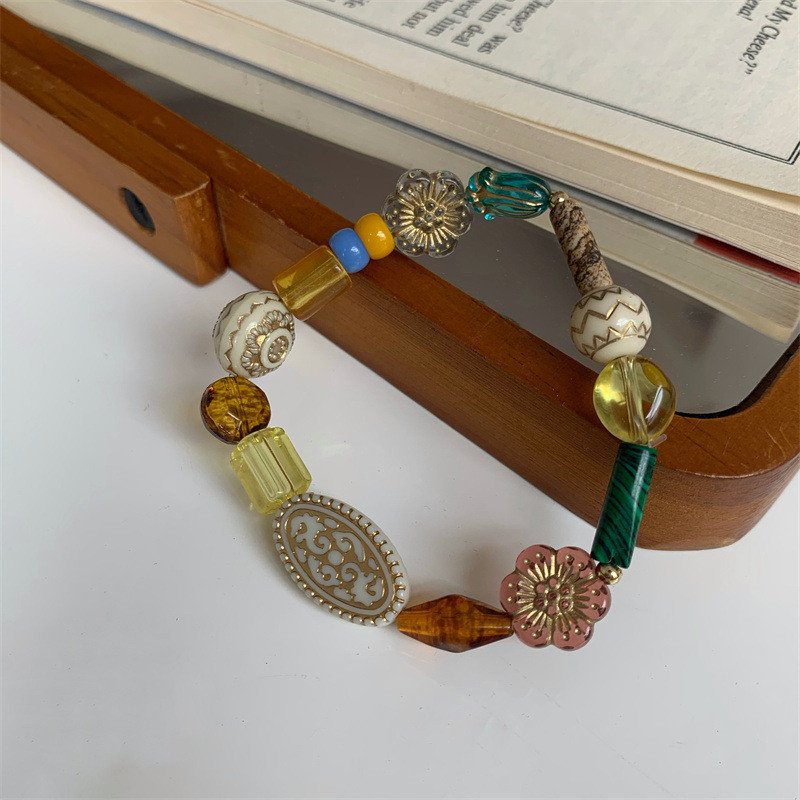 Madinga tamsiai akrilo gėlių apyrankė su karoliukais moterims Madinga Vintage Boho Delicate Stretch Apyrankė Statement Jewelry Estetika