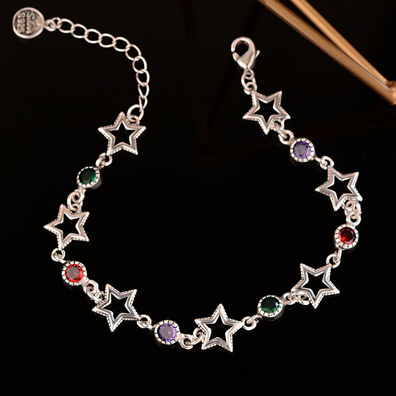 Színes strasszos Hollow Star Pentagram karkötő nőknek Hip Hop Rock Cool Esztétikai Báj karkötő Y2k Trend Ékszer Ajándék