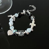 Esztétika Angyal szárnyak szív kereszt gyöngyös karkötő nőknek Retro Trend Sweet Cool Charm karkötő Vintage divat ékszer ajándék