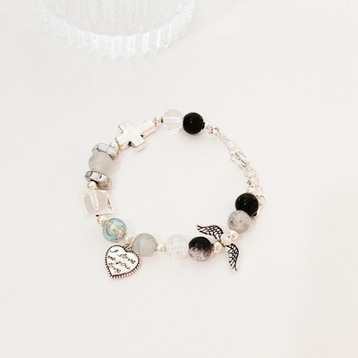 Esztétika Angyal szárnyak szív kereszt gyöngyös karkötő nőknek Retro Trend Sweet Cool Charm karkötő Vintage divat ékszer ajándék