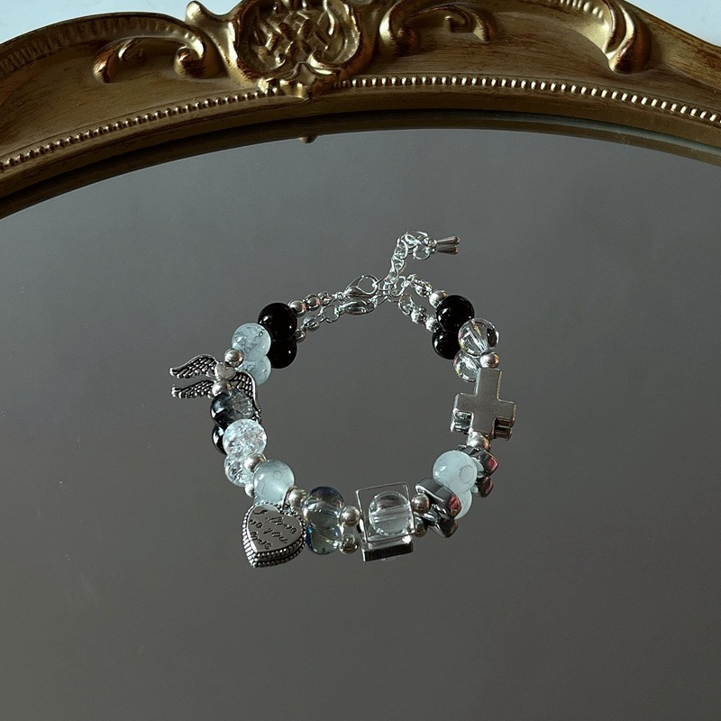 Esztétika Angyal szárnyak szív kereszt gyöngyös karkötő nőknek Retro Trend Sweet Cool Charm karkötő Vintage divat ékszer ajándék