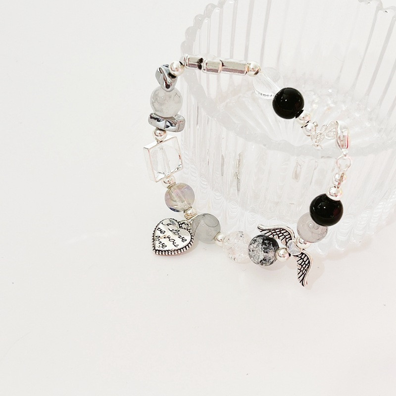 Esztétika Angyal szárnyak szív kereszt gyöngyös karkötő nőknek Retro Trend Sweet Cool Charm karkötő Vintage divat ékszer ajándék